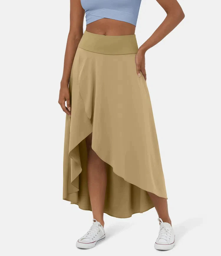 Kinga | Spódnica 2 w 1 Quick Dry Casual Midi z wysokim stanem i niską falbaną